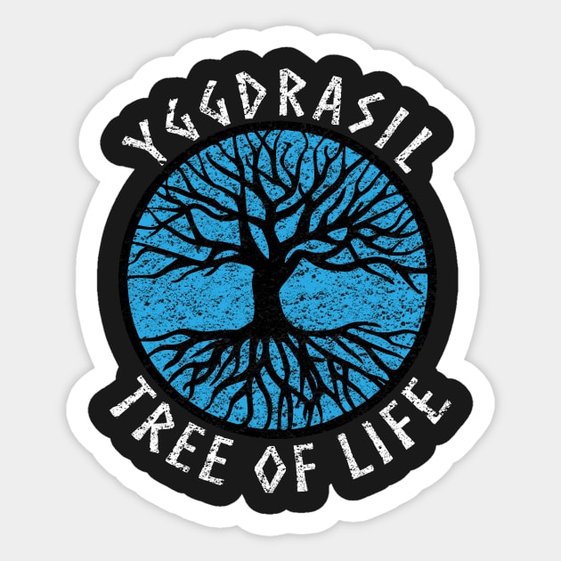 Tree of Life Yggdrasil Blue Valhalla Vikings Grunge Distressed Sticker by vikki182@hotmail.co.uk